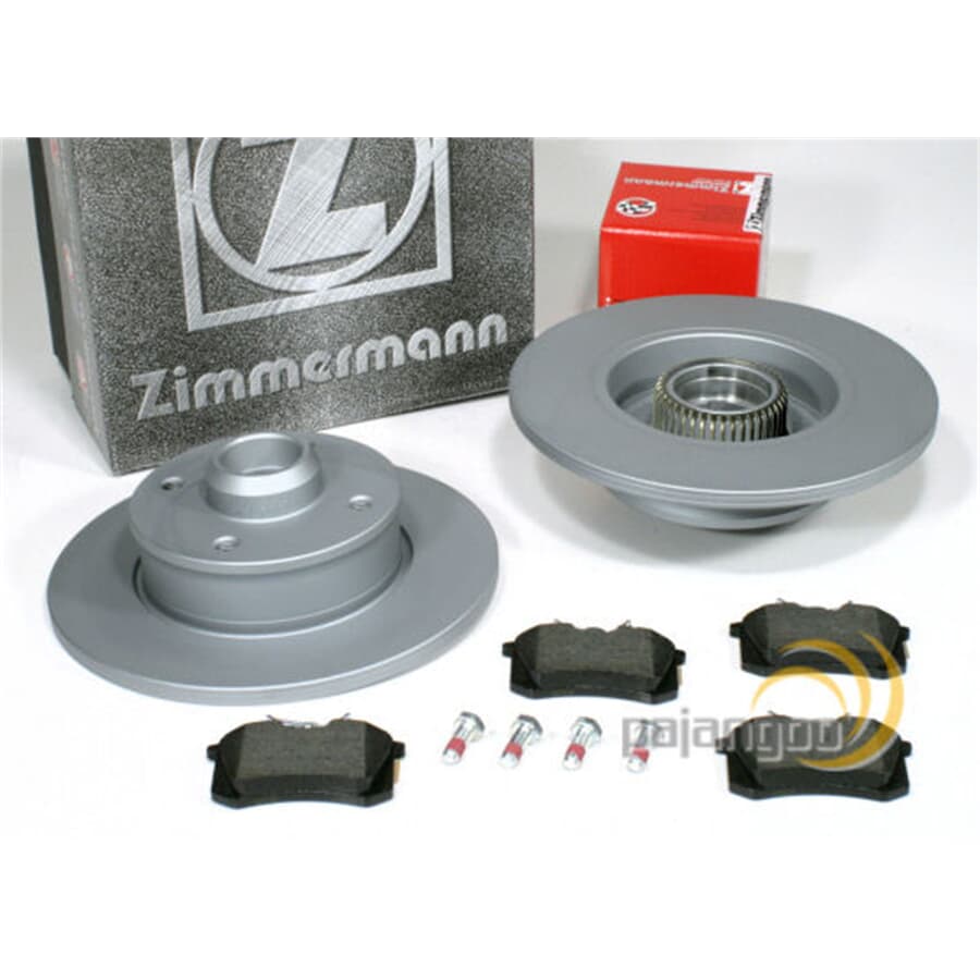 Zimmermann beschichtete Bremsscheiben 226 mm und Bremsbeläge mit  Bremssattelschrauben und ABS Sensorringe hinten für VW Passat [35i]